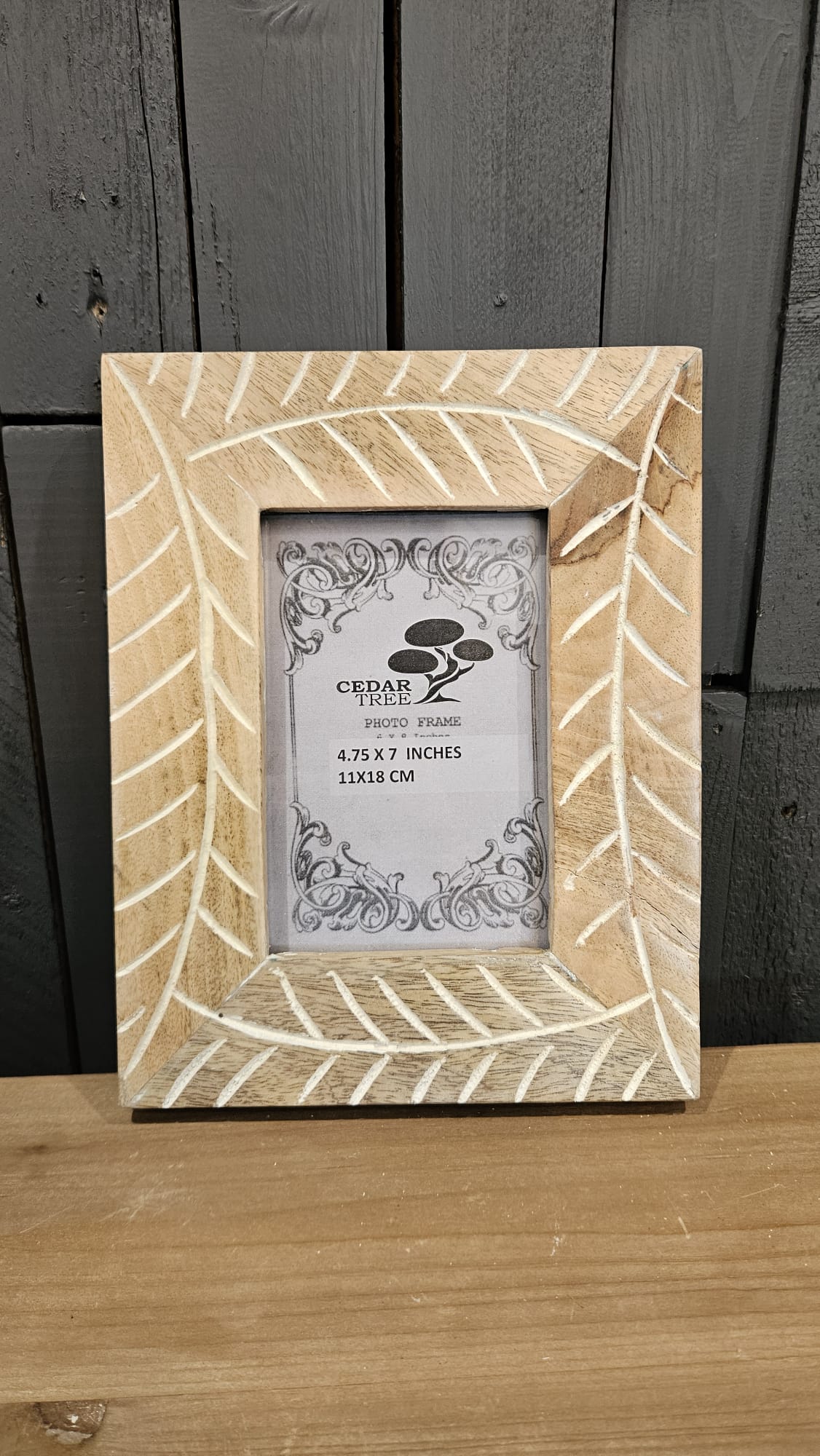 Wooden Engraved and White Photo Frame