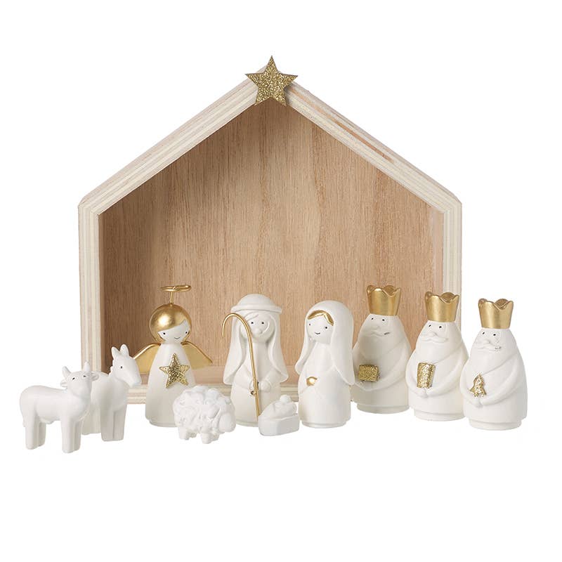 Christmas -WHITE & GOLD NATIVITY SET (naT)