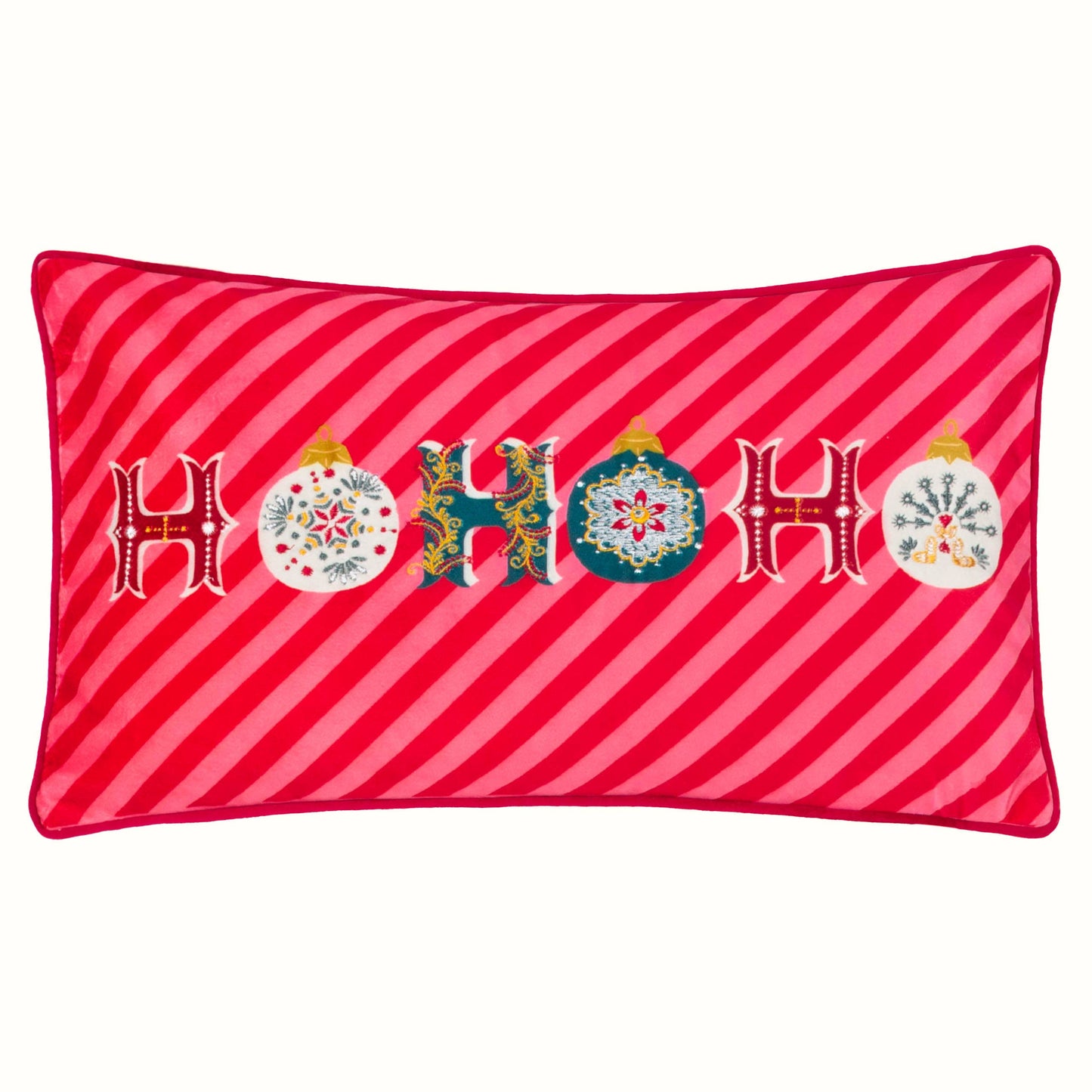 HoHoHo Velvet Piped Cushion Red