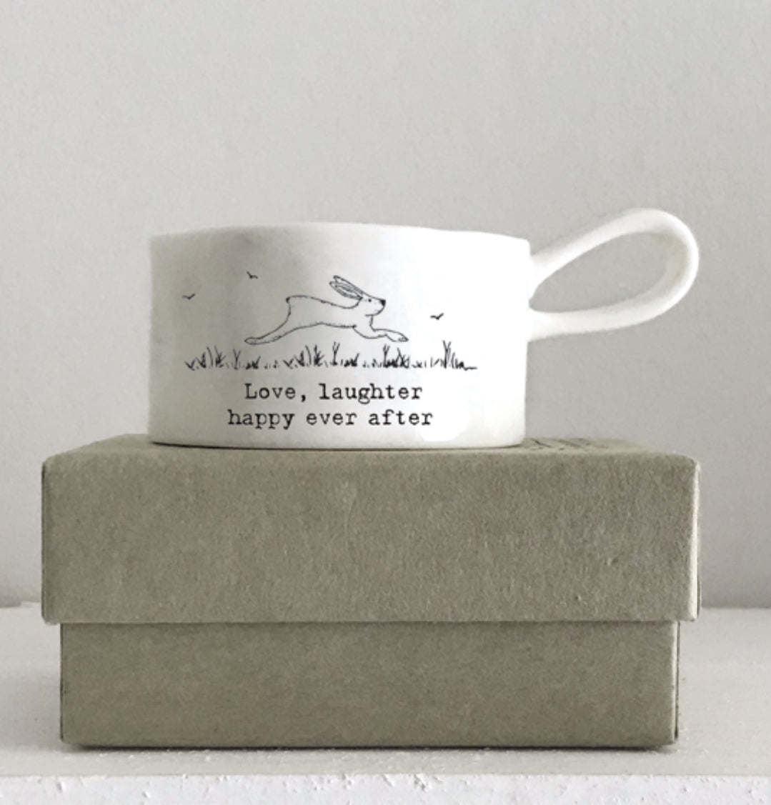 Handled tea light holder- Love, laughter happy ever after