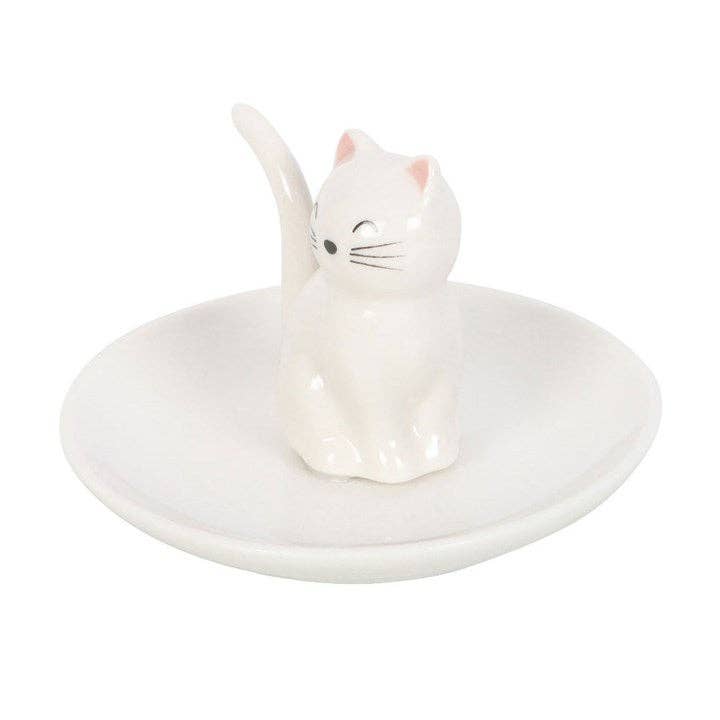 Sitting White Cat Face Trinket Dish