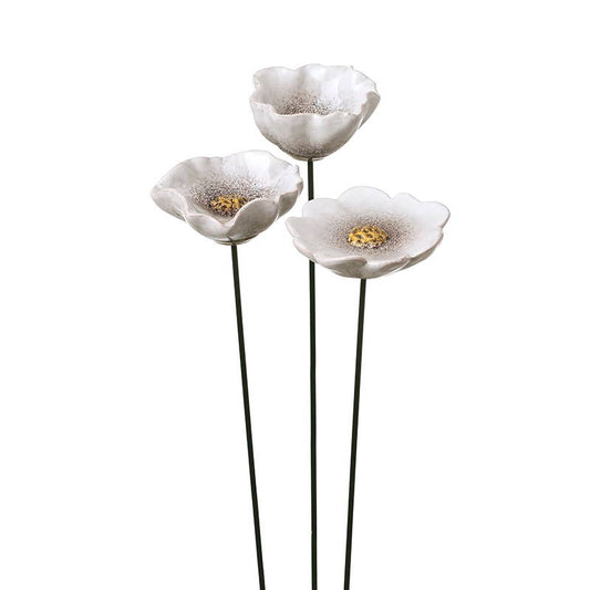 WHITE CERAMIC POPPY ON STICK MIX 3, MED