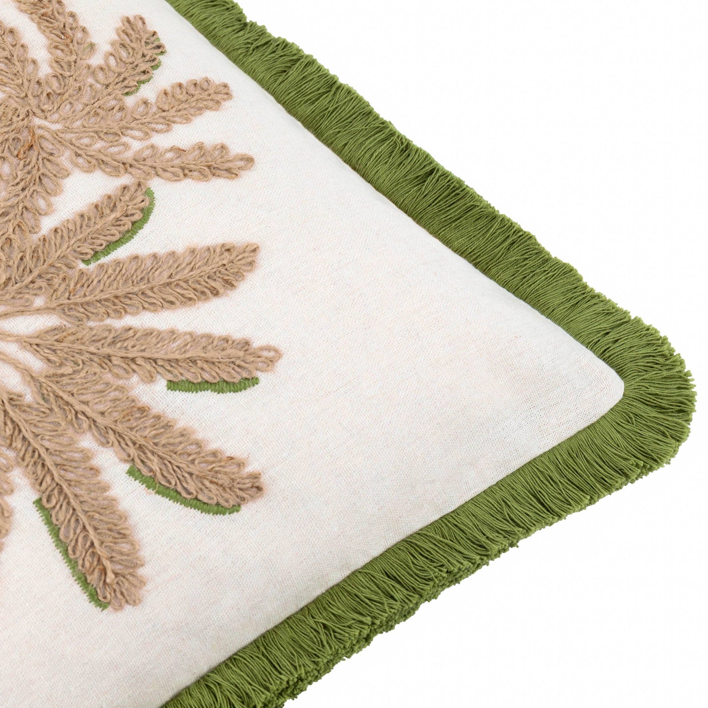 Palm Embroidered Cushion Green