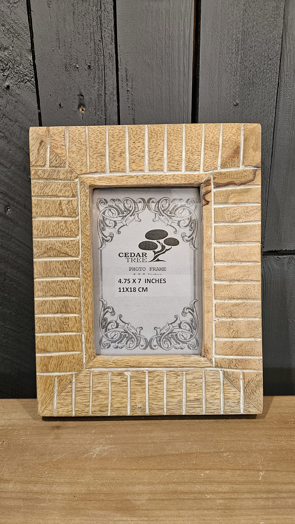 Wooden Engraved and White Photo Frame