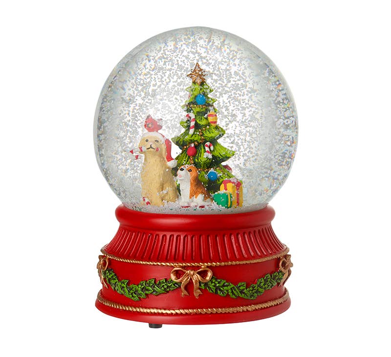 MUSICAL CHRISTMAS TREE & DOG SNOWGLOBE