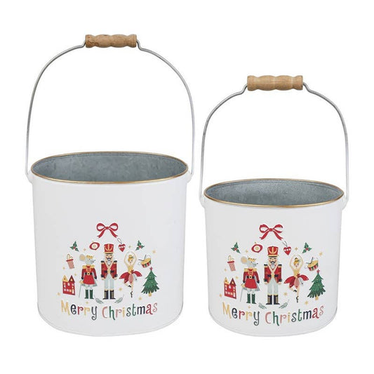 Christmas -WHITE METAL MERRY CHRISTMAS BUCKET