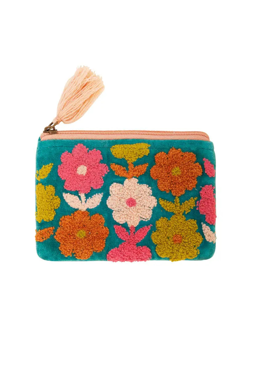 Rambling Flower Pouch - Aqua
