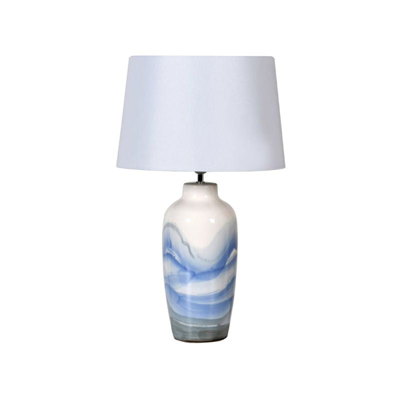 Hand painted wave lamp with linen shade