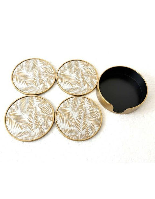 Set of 4 Tropical Leaf Round Coasters