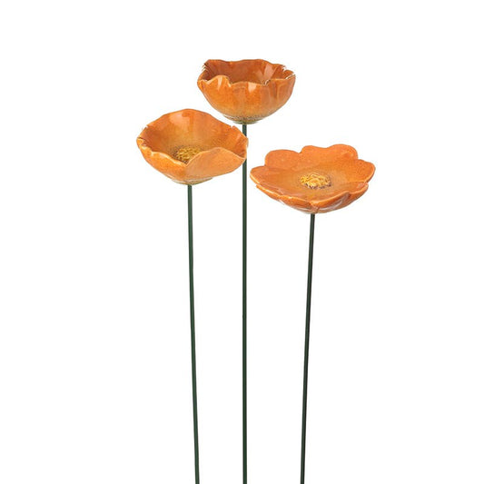 ORANGE CERAMIC POPPY ON STICK MIX 3, MED