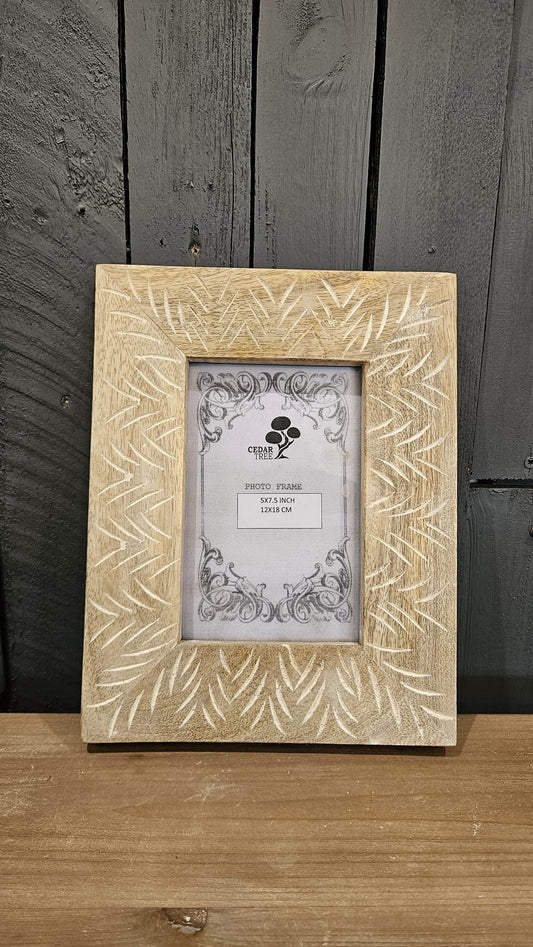 Wooden Engraved and White Photo Frame