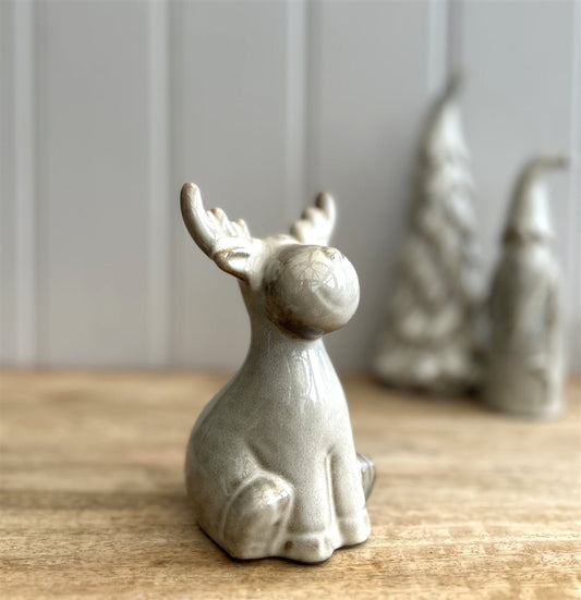 Ceramic Sitting Reindeer Ornament with Beautiful Reactive Glaze