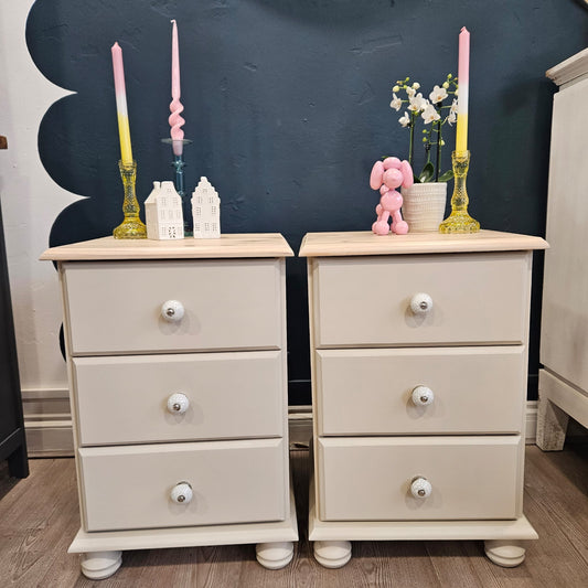 Pair of Pine bedside tables in Frenchic ‘Stone Rosie’