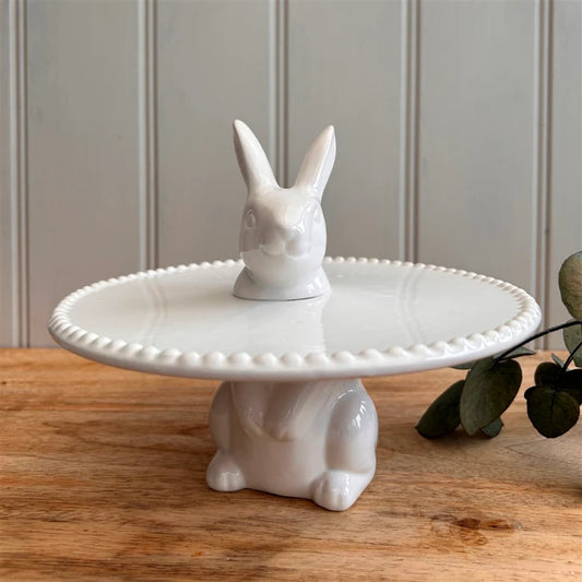 White Ceramic Standing Bunny Rabbit Cake Stand