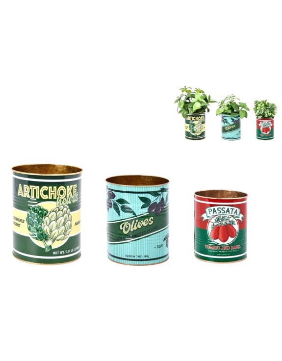 Retro "Artichoke, Olives, Passata" Storage Tins