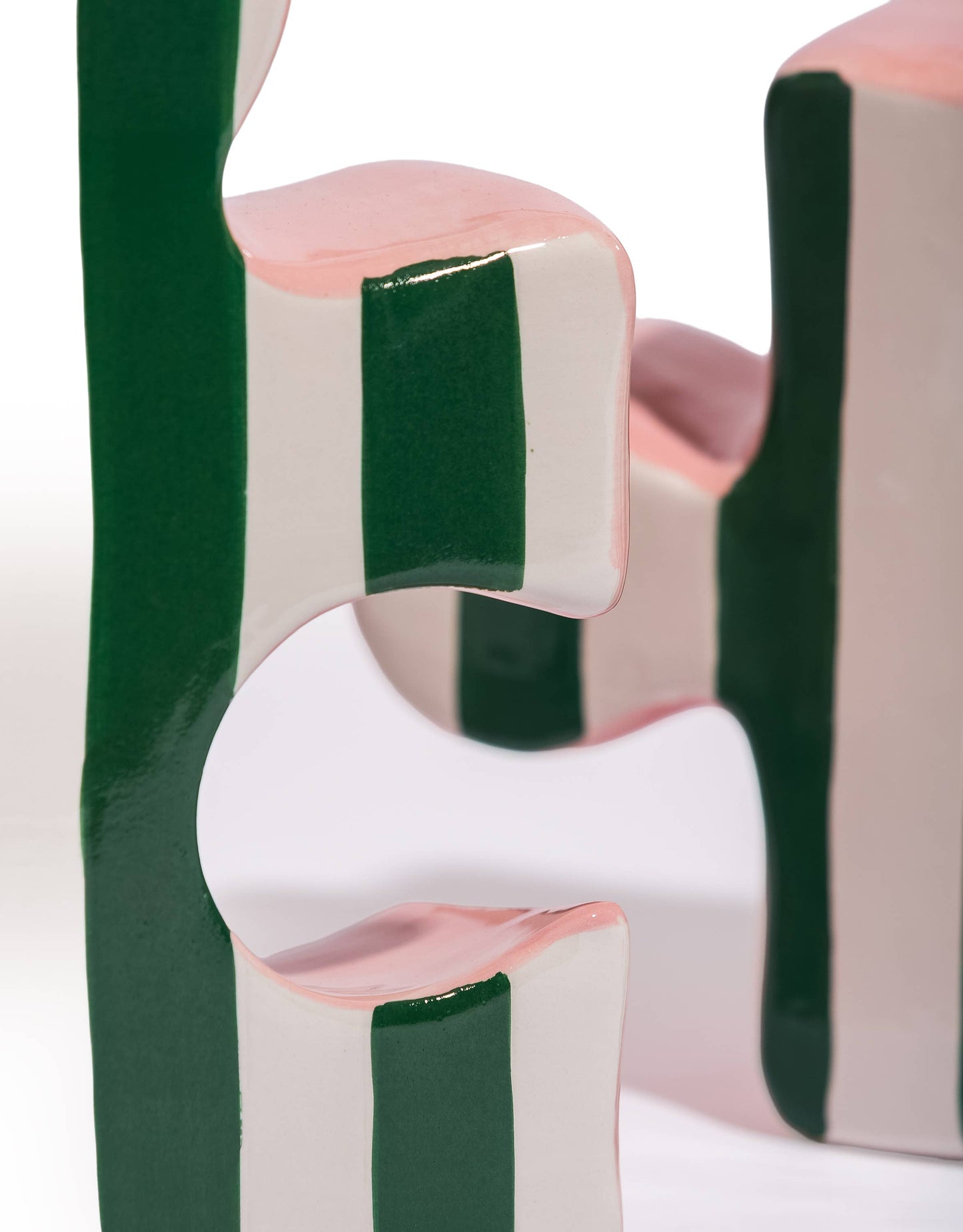 Green/White & Pink Ceramic Jigsaw Piece Vases