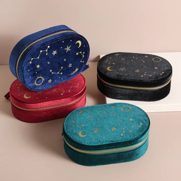Starry Night Velvet Oval Jewellery Case in Navy