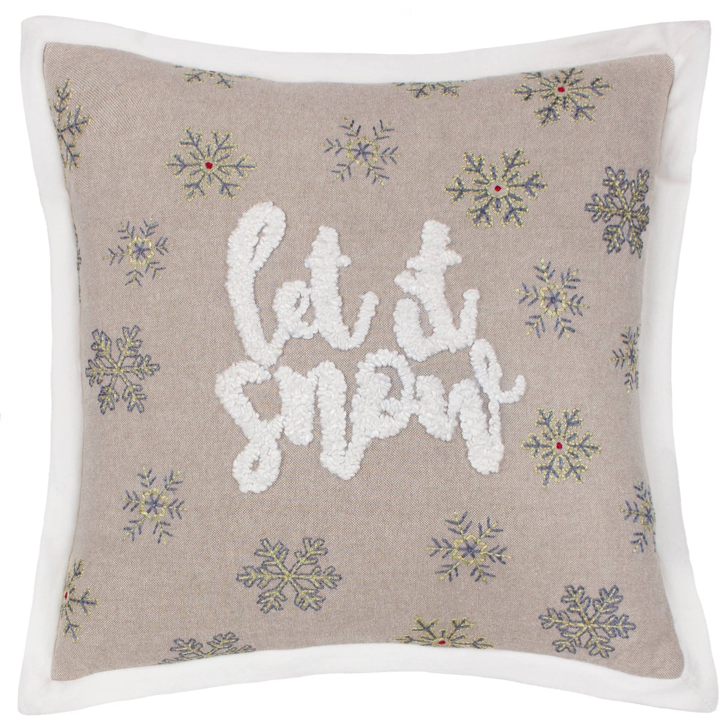 Winter Let It Snow Embroidered Cushion Greige