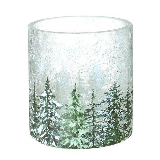 Christmas  -SNOWY TREES GLASS T-LIGHT HOLDER