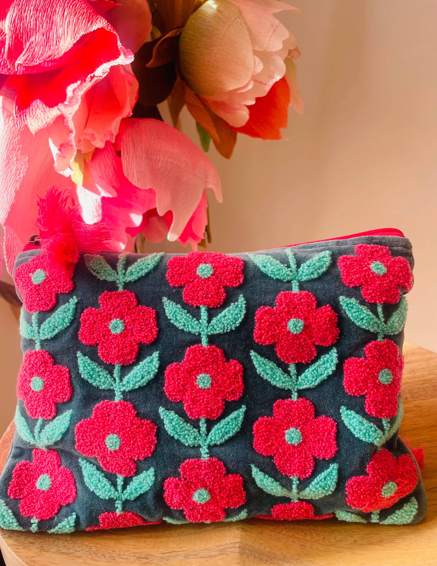 Rambling Flower Pouch -  Pink/Aqua