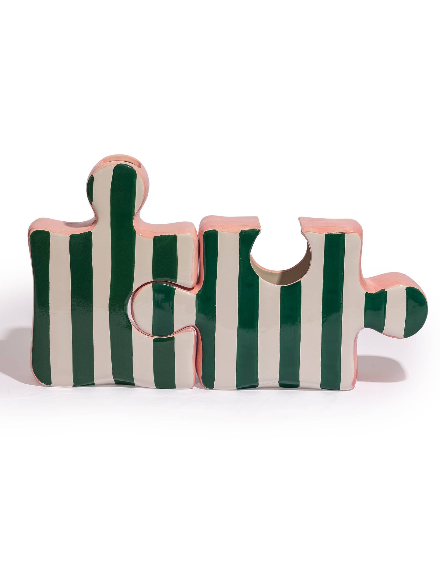 Green/White & Pink Ceramic Jigsaw Piece Vases