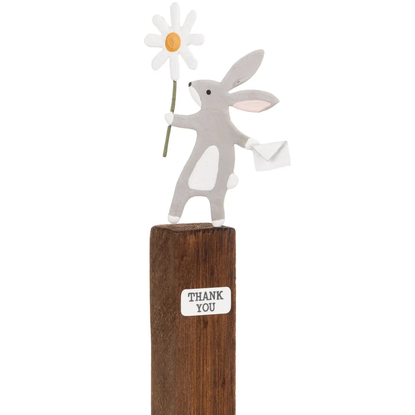 Bunny Holding Daisy and Card Thank You