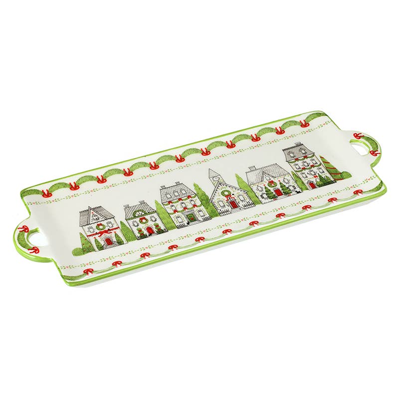 Christmas -HOUSE & TREE DECORATED OBLONG TRAY (cT)