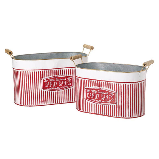 CANDY CANES METAL BUCKETS SET