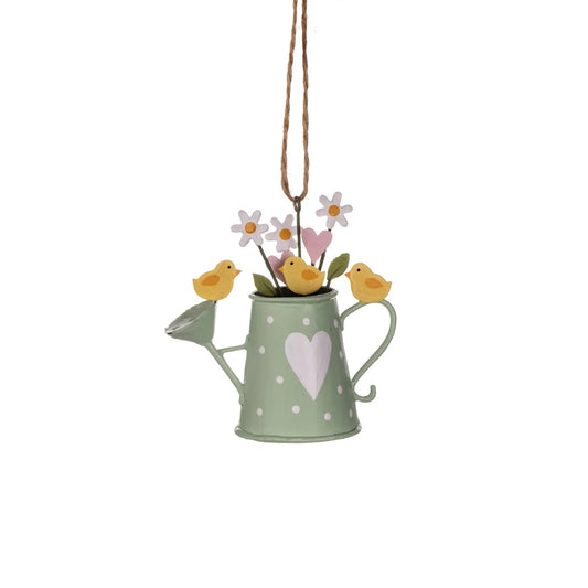 Chicks On Watering Can Hanging