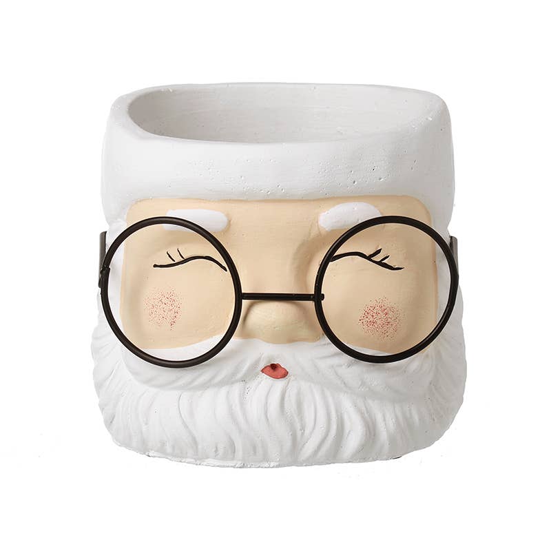 Christmas  -WHITE SANTA WITH GLASSES SML PLANTER (cT)