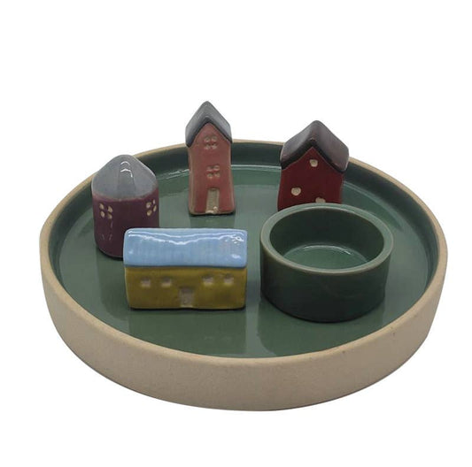 HOUSES CERAMIC SCENE T LIGHT HOLDER