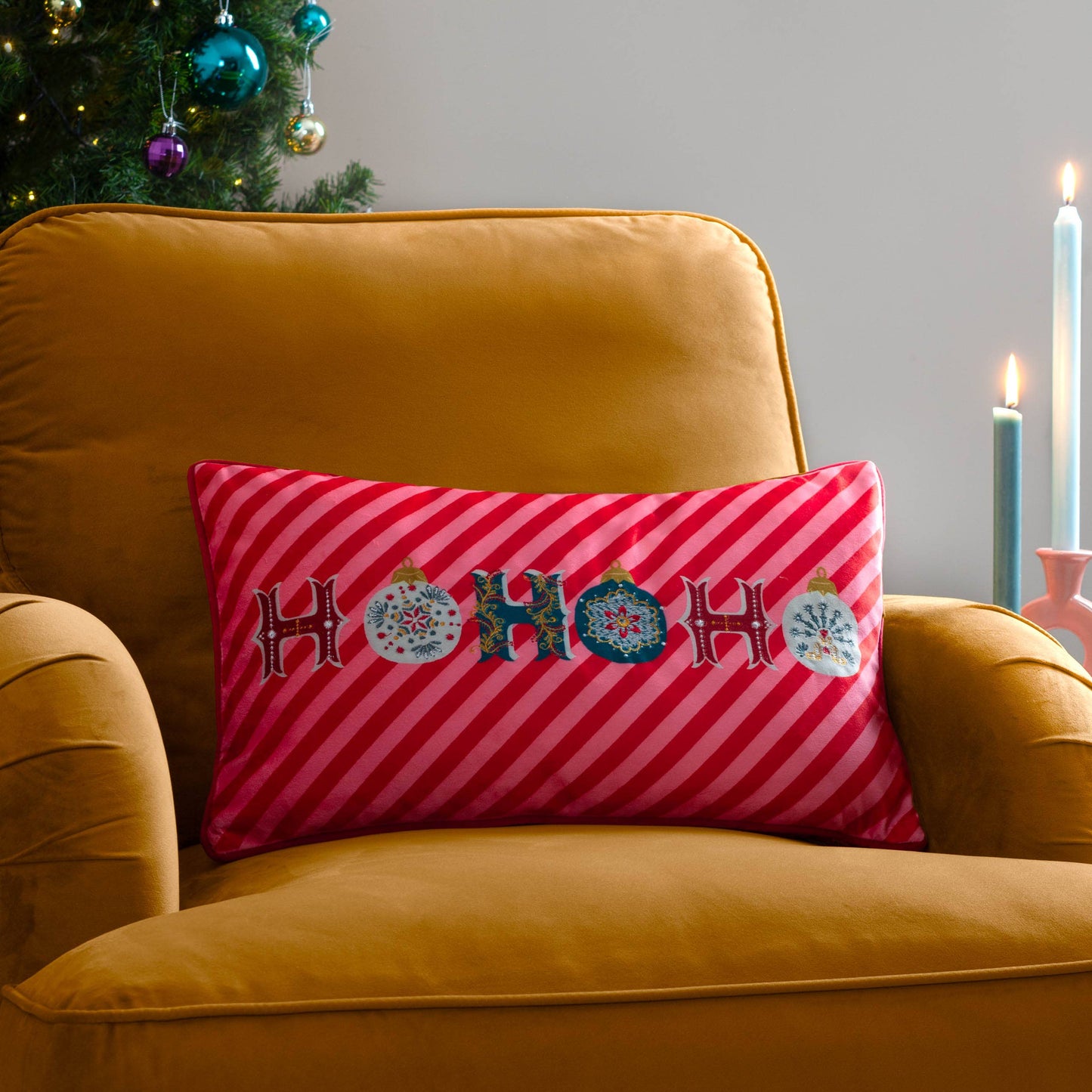 HoHoHo Velvet Piped Cushion Red