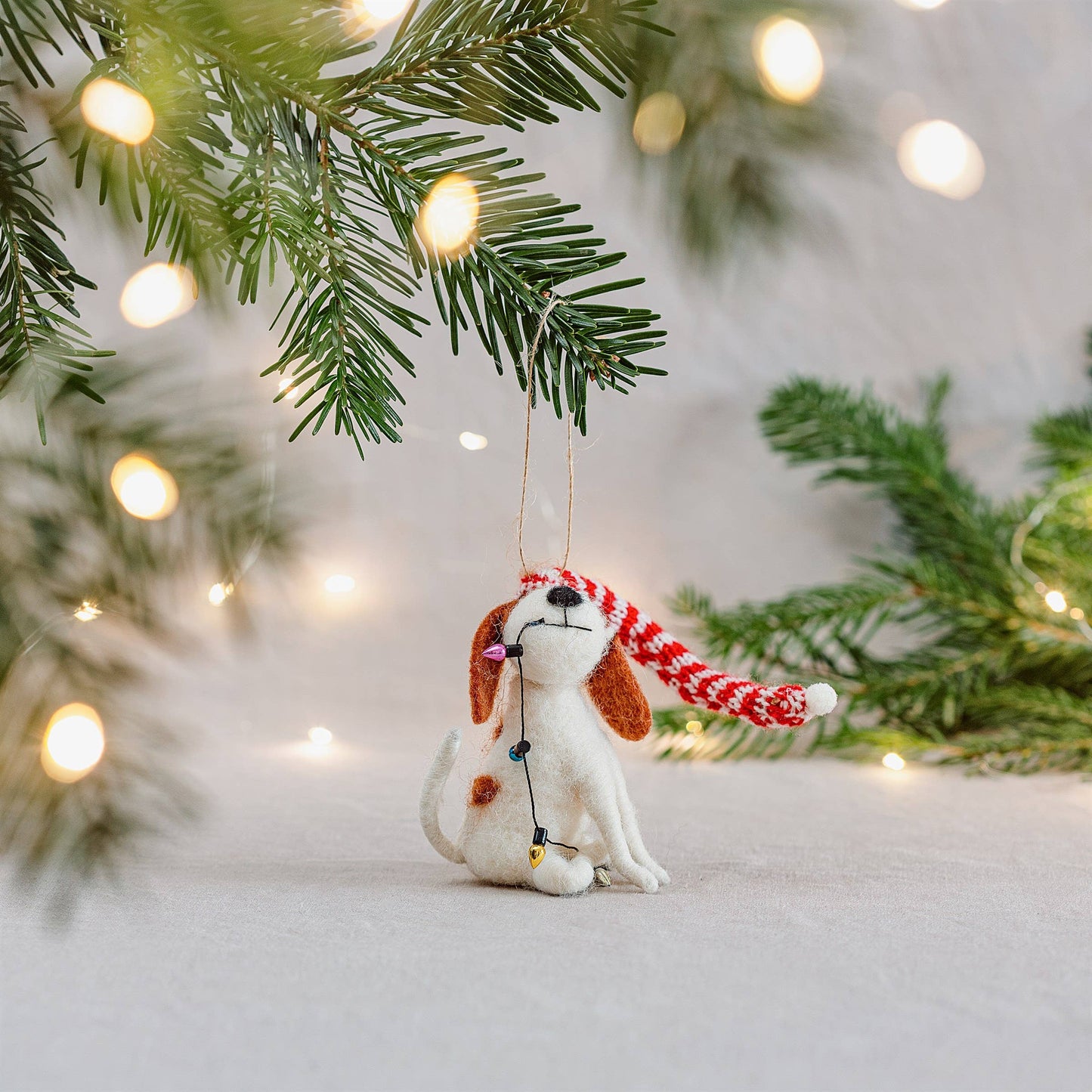 Dog with Fairy Lights Felt Hanging Decoration