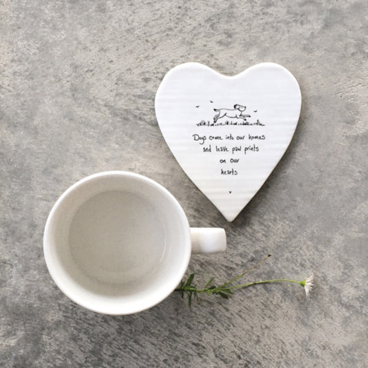 East of India 'Dogs come into our homes and leave paw prints on our hearts' Heart Coaster