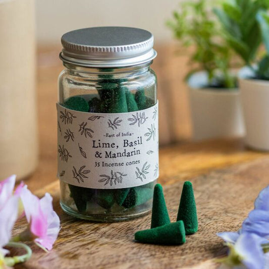 East of India Lime, Basil & Mandarin Jar of Incense Cones