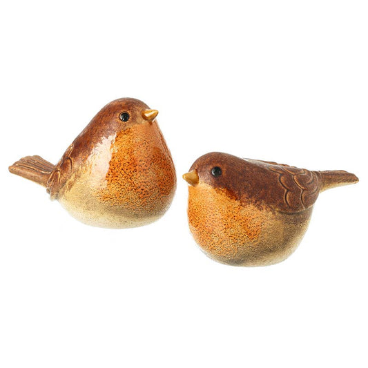 LRG BROWN STONEWARE ROBIN ORNAMENT MIX 2