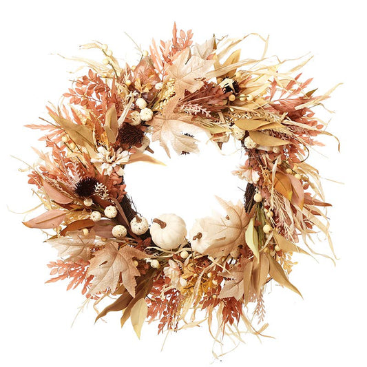 WHITE PUMPKIN & FOLIAGE WREATH
