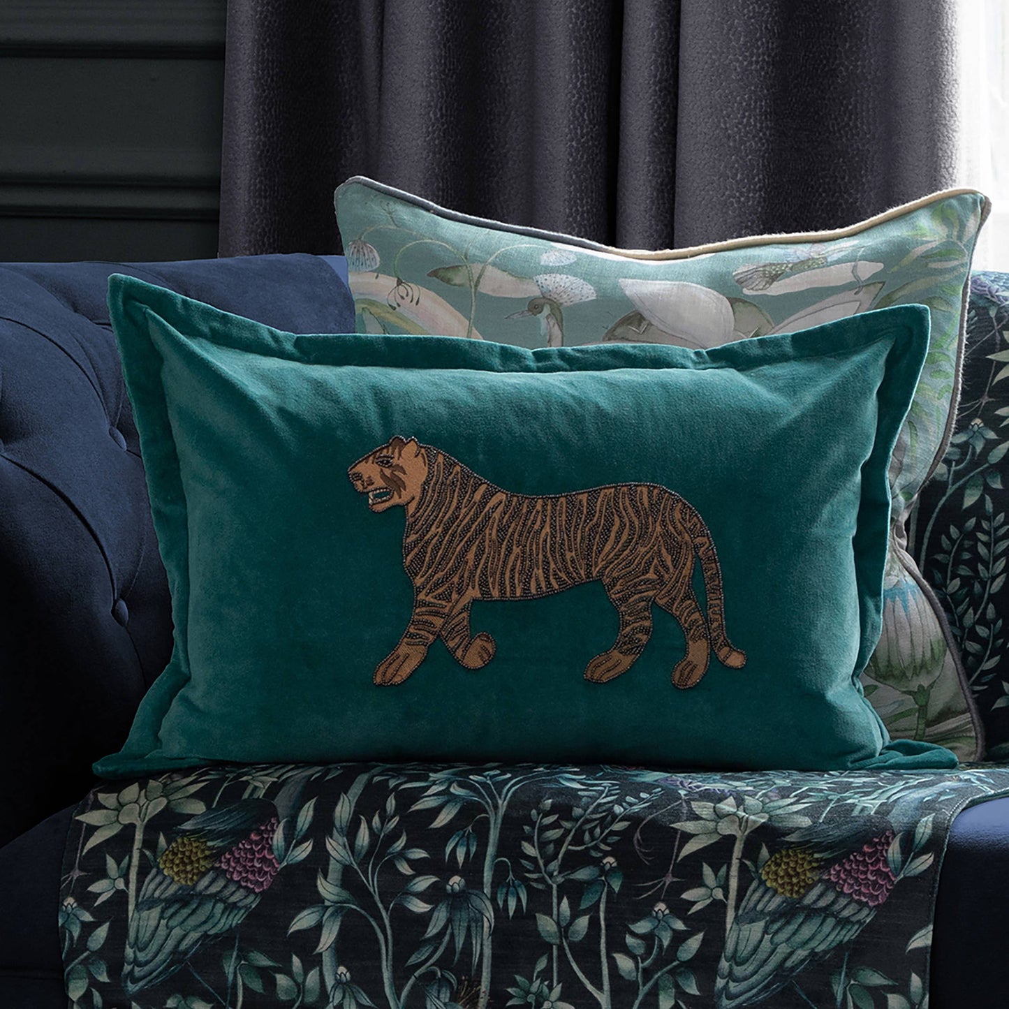 Durga Embroidered Cushion Teal