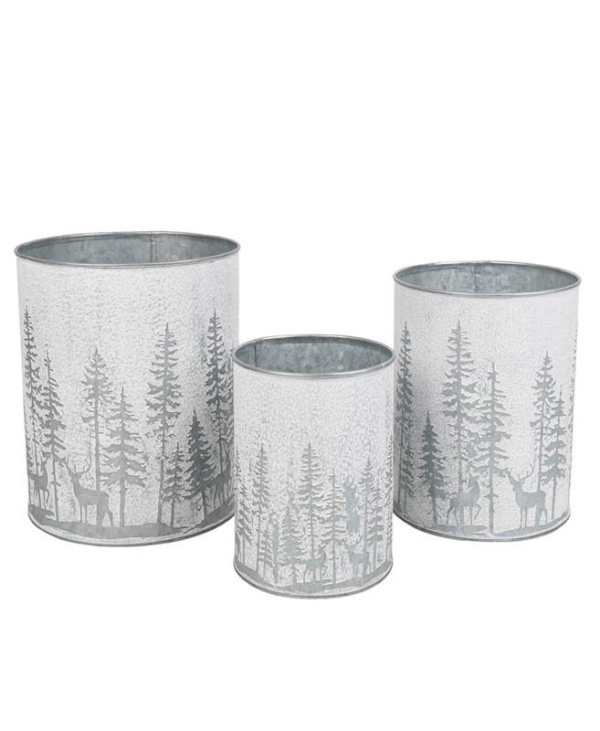 SNOWY SCENE METAL POTS SET OF 3