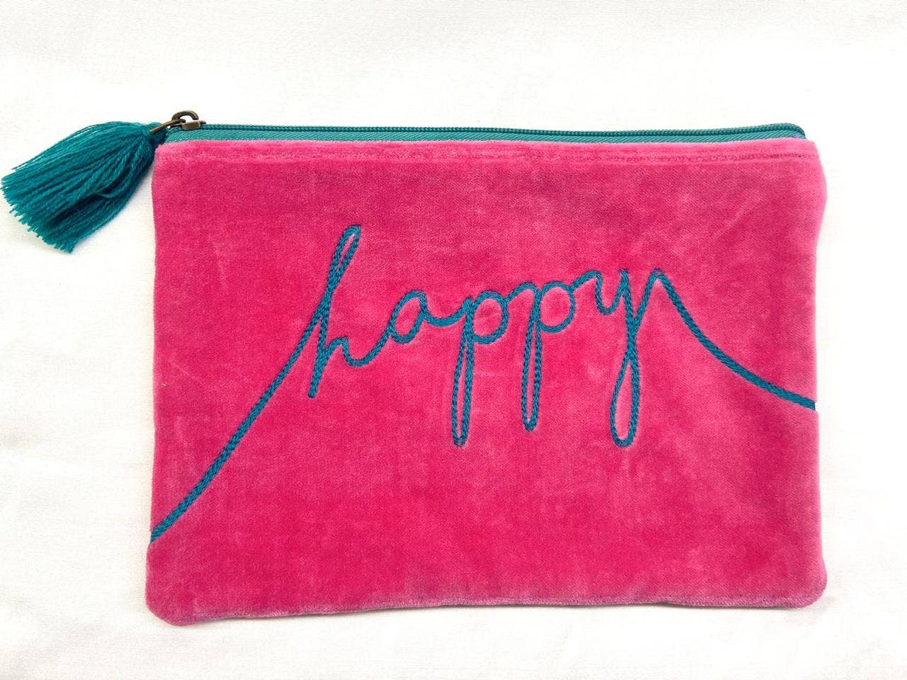 Velvet Happy Pouch - Pink & Aqua