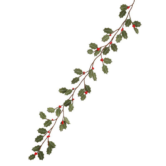 GREEN FELT HOLLY & BERRIES GARLAND