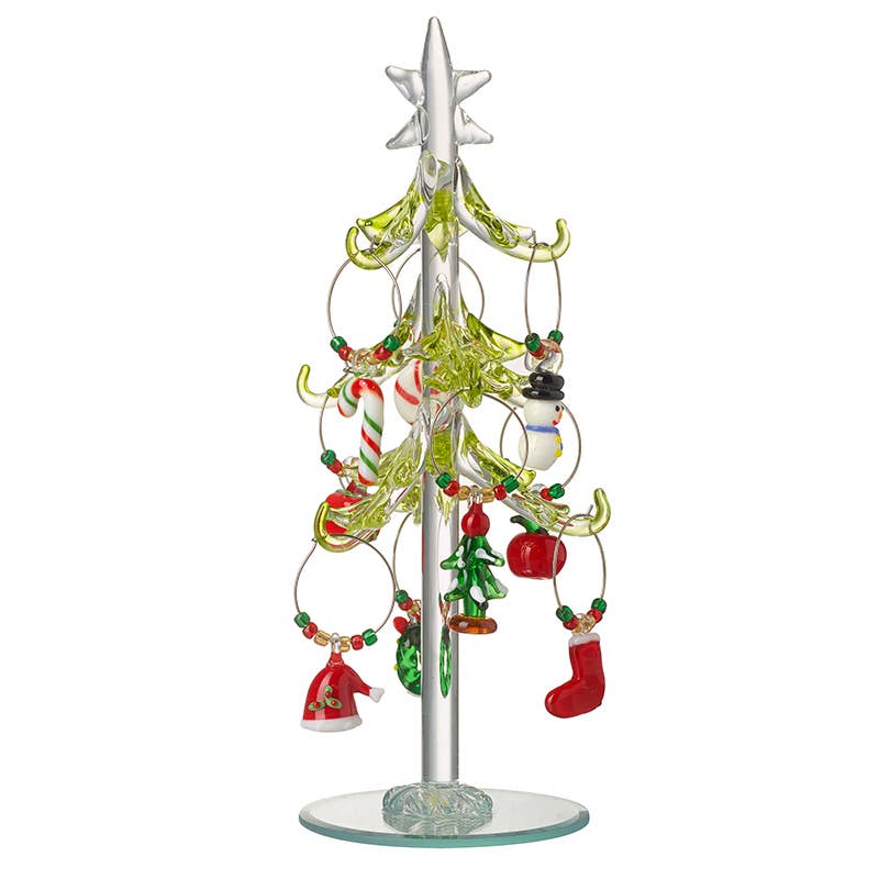 Christmas  -GLASS NOVELTY TREE WITH WINE CHARMS (gT)