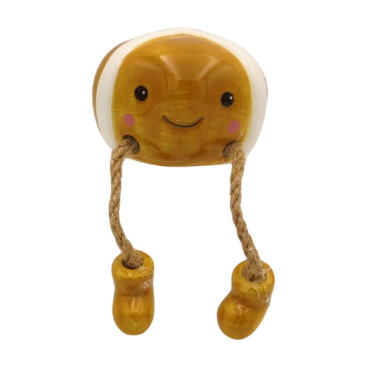 Ceramic hot cross bun shelf sitter with rope legs