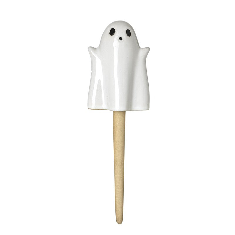 White Ceramic Ghost on Wooden Stake