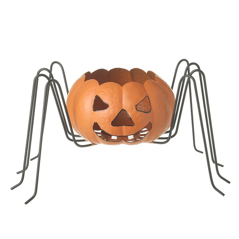 Metal Pumpkin Bowl with Spider Legs