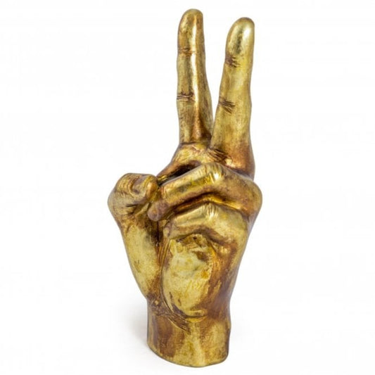 Large Gold Peace Hand Sign Sculpture