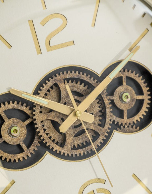 White / Cream Moving Gears Wall Clock