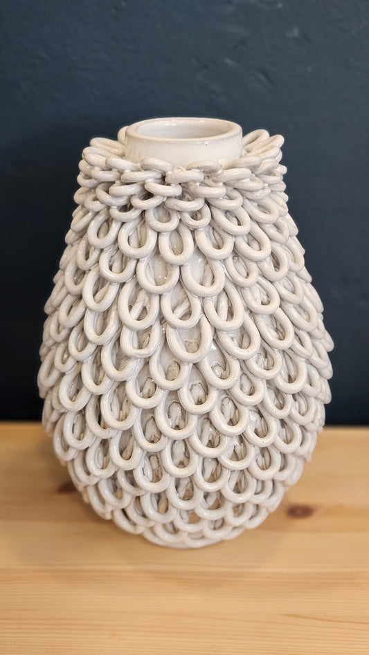 Tall White Terracotta Loop Vase