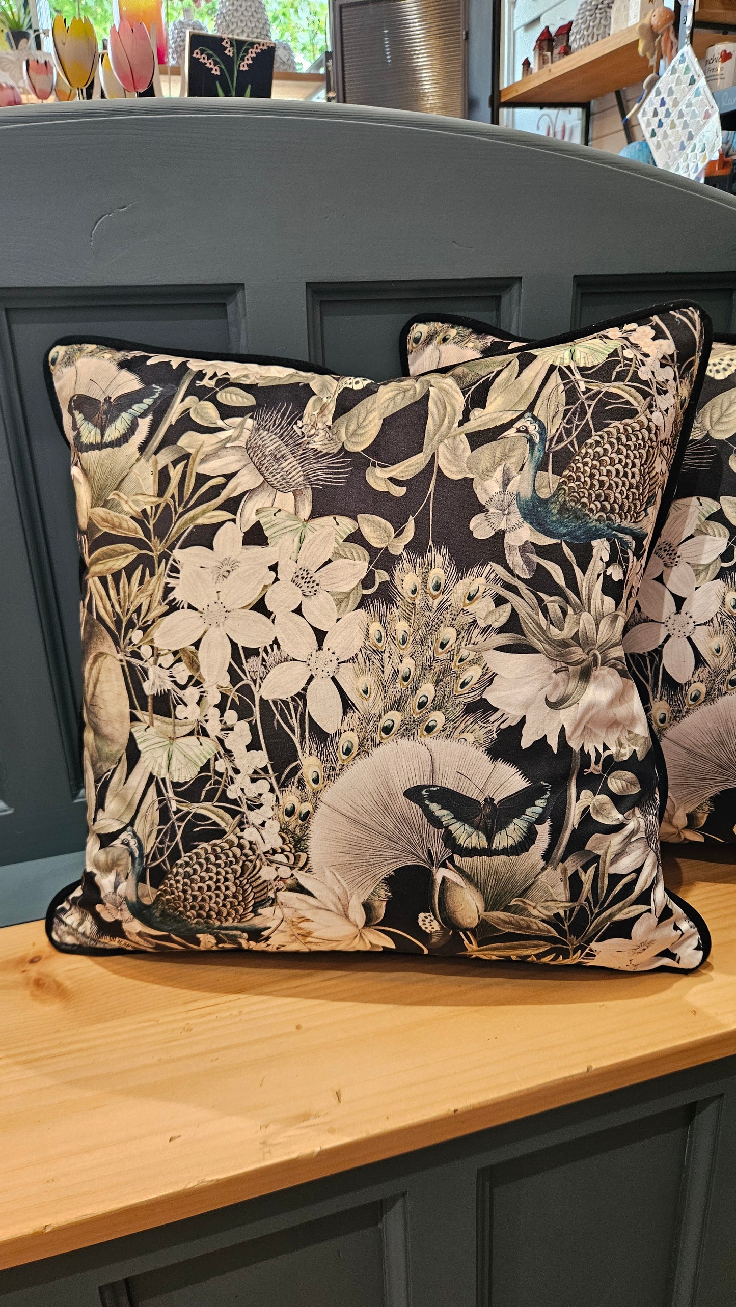 Midnight Peacock Botanical Scatter Cushion
