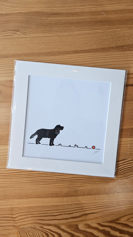 Spaniel 'Go fetch...' 9x9 inch mounted print